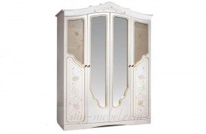 Мелани-1 4Д Шкаф для одежды (КМК 0434.1-01) Белый металлик+золото